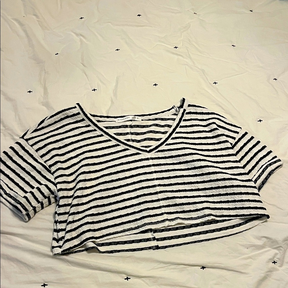 Striped V-Neck, Off The Shoulder, Women's Top